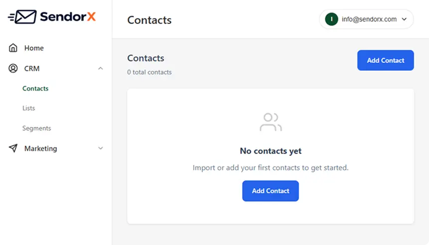 Upload contacts in SendorX